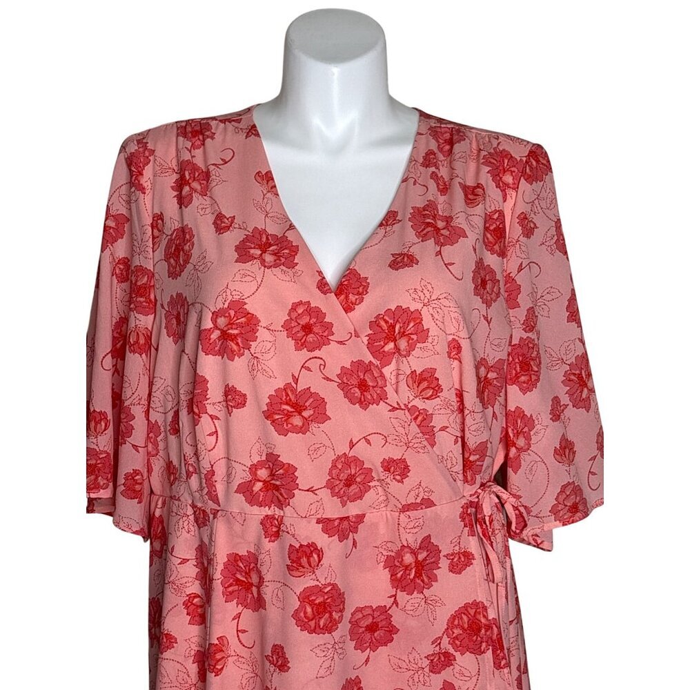 Torrid Women's Coral Floral Print Georgette Wrap Dress, Size 26 - Picture 4 of 12